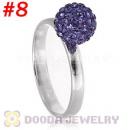 8mm Purple Czech Crystal Ball 925 Sterling Silver Rings Wholesale