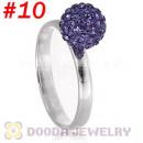 8mm Purple Czech Crystal Ball 925 Sterling Silver Rings Wholesale
