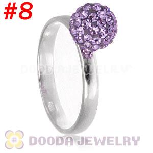 8mm Lavender Czech Crystal Ball 925 Sterling Silver Rings Wholesale