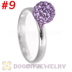 8mm Lavender Czech Crystal Ball 925 Sterling Silver Rings Wholesale
