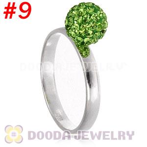 8mm Green Czech Crystal Ball 925 Sterling Silver Rings Wholesale