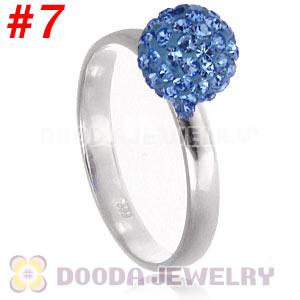 8mm Blue Czech Crystal Ball 925 Sterling Silver Rings Wholesale