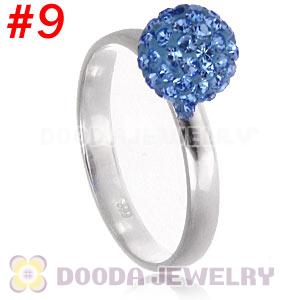 8mm Blue Czech Crystal Ball 925 Sterling Silver Rings Wholesale
