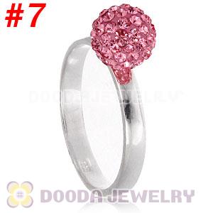 8mm Pink Czech Crystal Ball 925 Sterling Silver Rings Wholesale