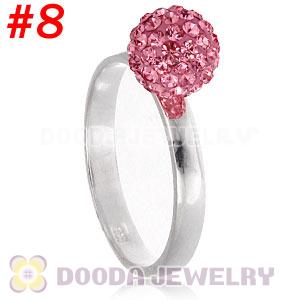 8mm Pink Czech Crystal Ball 925 Sterling Silver Rings Wholesale