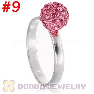 8mm Pink Czech Crystal Ball 925 Sterling Silver Rings Wholesale