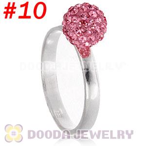 8mm Pink Czech Crystal Ball 925 Sterling Silver Rings Wholesale