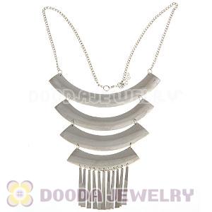 Bohemia Style Retro Silver Crescent Tassel Choker Bib Necklace 