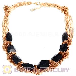 Fashion Multi Chains Big Black 3D Facets Crystal Geometrical Choker Bib Necklace