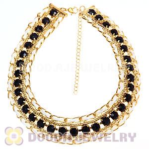 Gold Chain Resin Diamond Leather Chunky Choker Collar Necklace Wholesale
