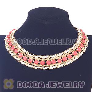 Gold Chain Resin Diamond Leather Chunky Choker Collar Necklace Wholesale