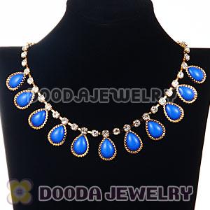 Crystal Gemstone Drop Charm Tassel Gold Tone Choker Necklace