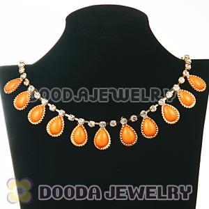 Crystal Gemstone Drop Charm Tassel Gold Tone Choker Necklace