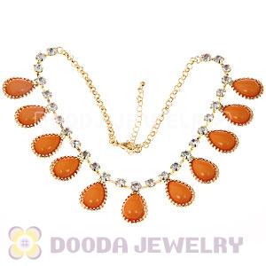 Crystal Gemstone Drop Charm Tassel Gold Tone Choker Necklace