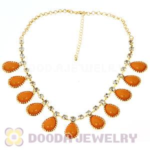 Crystal Gemstone Drop Charm Tassel Gold Tone Choker Necklace