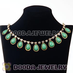 Crystal Gemstone Drop Charm Tassel Gold Tone Choker Necklace