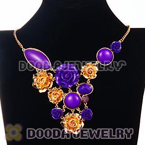 Fashion Ellipse Round Resin Gemstone Flower Choker Bib Jewelry Necklace