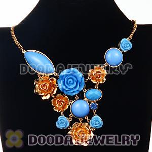 Fashion Ellipse Round Resin Gemstone Flower Choker Bib Jewelry Necklace