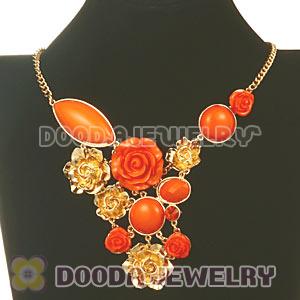 Fashion Ellipse Round Resin Gemstone Flower Choker Bib Jewelry Necklace