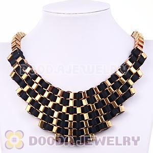 Multi Layer Stripe Ribbon Winding Buckle Chunky Bib Necklace