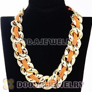 Chunky Gold Interlocking Chain And Orange Chain Necklace