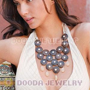 Fashion Wood Glass And Ribbon Casablanca Bib Necklace