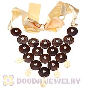 Fashion Wood Glass And Ribbon Casablanca Bib Necklace