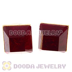 Gold Plated Claret Cubic Jelly Resin Diamond Stud Earrings Wholesale