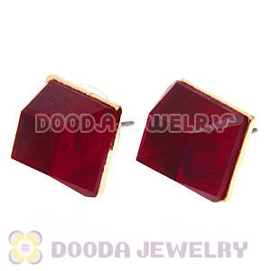 Gold Plated Claret Cubic Jelly Resin Diamond Stud Earrings Wholesale