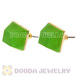 Gold Plated Green Cubic Jelly Resin Diamond Stud Earrings Wholesale