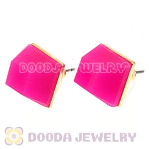 Gold Plated Magenta Cubic Jelly Resin Diamond Stud Earrings Wholesale