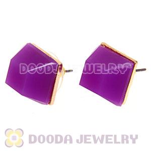 Gold Plated Purple Cubic Jelly Resin Diamond Stud Earrings Wholesale