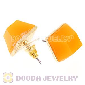 Gold Plated Orange Cubic Jelly Resin Diamond Stud Earrings Wholesale