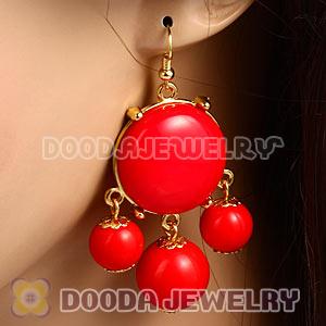 Fashion Gold Plated Coral Red Drop Bubble Earrings Wholesale