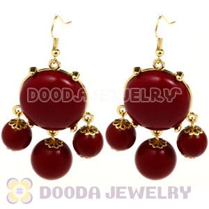 Fashion Gold Plated Claret Maroon Drop Bubble Earrings Wholesale