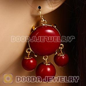 Fashion Gold Plated Drop Claret Maroon Bubble Earrings Wholesale