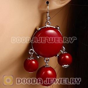 Fashion Silver Plated Drop Red Bubble Earrings Resin Wholesale