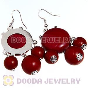 Fashion Silver Plated Drop Red Bubble Earrings Resin Wholesale