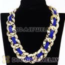 Chunky Gold Interlocking Chain And Blue Chain Necklace Wholesale
