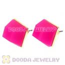 Gold Plated Magenta Cubic Jelly Resin Diamond Stud Earrings Wholesale