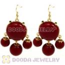 Fashion Gold Plated Claret Maroon Drop Bubble Earrings Wholesale