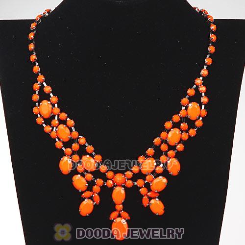 Chunky Multilayer Orange Resin Rhinestone Choker Bib Collar Necklace Wholesale