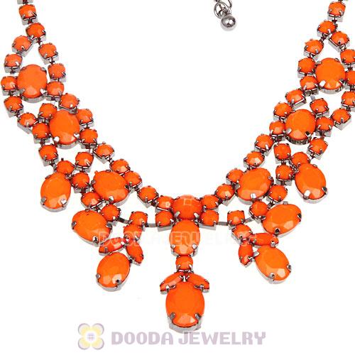 Chunky Multilayer Orange Resin Rhinestone Choker Bib Collar Necklace Wholesale