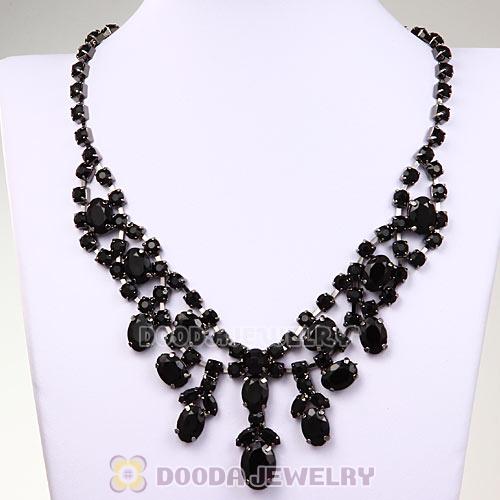Chunky Multilayer Black Resin Rhinestone Choker Bib Collar Necklace Wholesale