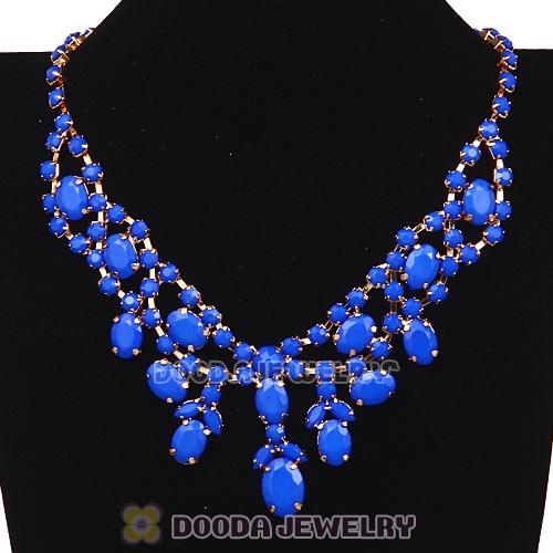 Chunky Multilayer Dark Blue Resin Rhinestone Choker Bib Collar Necklace Wholesale