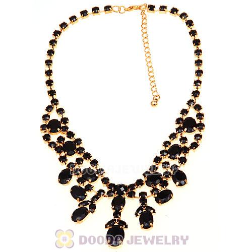 Chunky Multilayer Black Resin Rhinestone Choker Bib Collar Necklace Wholesale