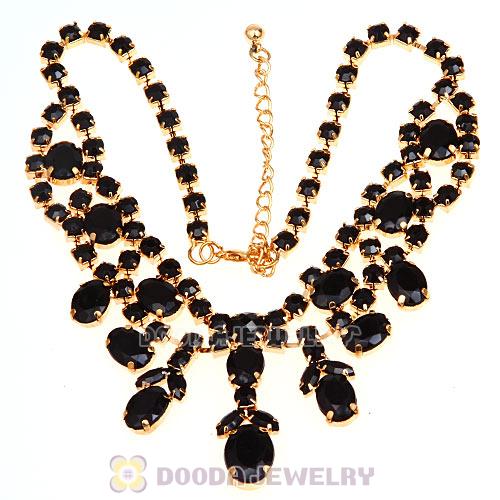 Chunky Multilayer Black Resin Rhinestone Choker Bib Collar Necklace Wholesale