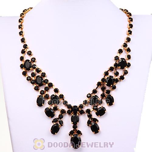 Chunky Multilayer Black Resin Rhinestone Choker Bib Collar Necklace Wholesale