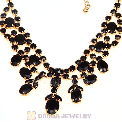Chunky Multilayer Black Resin Rhinestone Choker Bib Collar Necklace Wholesale