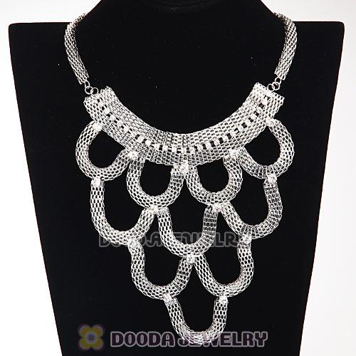 European New Chunky Flat Snake Chain Crystal Choker Bib Collar Necklace
